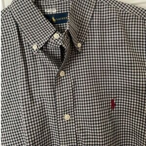 Polo Ralph Lauren Mens Gingham Button Down Shirt‎ Long Sleeve Size L Maroon Pony